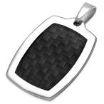 Stainless Steel &amp; Carbon Fiber Dog Tag Pendant w/ Chain Modern Metal N