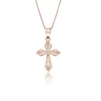 Honolulu Jewelry Company 14K Rose Gold Cross Necklace Pendant with Dia