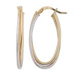 14k Two-tone Gold Oval Hoop Earrings