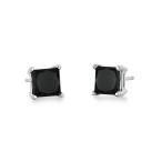 1 Carat TW Princess Square Black Diamond Solitaire Earrings in 10K Whi