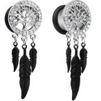 Body Candy Steel Single Flare Clear Accent Tree of Life Feather Dangle