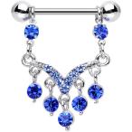 Body Candy Stainless Steel Blue Ornate V Dangle Nipple Ring Set of 2 1