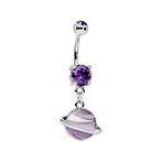 Body Candy 14G 316L Steel Navel Ring Piercing Purple Accent Planet Sat