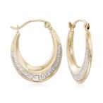 Ross-Simons 14kt Two-Tone Gold Greek Key Oval Hoop Earrings