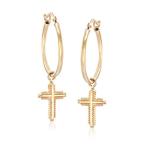 Ross-Simons 14kt Yellow Gold Beaded Cross Hoop Drop Earrings