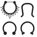 Ruifan 4PCS 16G Surgical Steel Clear CZ Nose Hoop Septum Ear Daith Tra