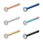 Ruifan 6PCS 18G Mix Color 316L Surgical Steel Jeweled Clear Diamond CZ