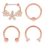 Ruifan 4PCS 16G Surgical Steel Clear CZ Flower Nose Hoop Septum Ear Da