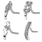 BodyJ4You 4-Pack 20G Nose Ring L-Shape Bend Stud Screw Paved CZ Crawle