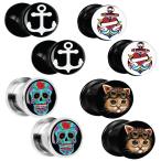 BodyJ4You 8PCS Gauge Plugs 12mm Anchor Steampunk Cat Skull Stainless S