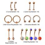 BodyJ4You 35PC Professional Piercing Kit Rose Goldtone Steel 14G Clear