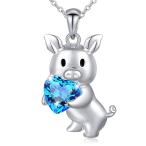 DAOCHONG 925 Sterling Silver Blue Cubic Zirconia Love Heart Cute Pig P