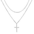 Sterling Silver Jewelry Double Layered Cross Pendant Necklace Dainty F