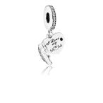 Pandora I Love My Mom Dangle Hanging Heart Pendant Charm ? Clear Cubic