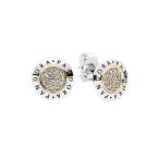 PANDORA Logo Stud Earrings in Sterling Silver with 14k Gold and Clear