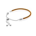 Pandora Sliding Golden Tan Leather Bracelet with Clear CZ 597225CGT2