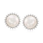 Ross-Simons 7.5mm Cultured Pearl and .12 ct. t.w. Diamond Halo Earring