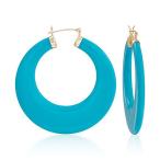 Ross-Simons Large Turquoise Hoop Earrings in 14kt Yellow Gold