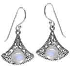 Natural Moonstone 925 Sterling Silver Triquetra Celtic Knot Dangle Ear