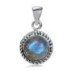 Natural Labradorite 925 Sterling Silver Rope Solitaire Pendant