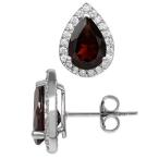 4.04ct. 10x7MM Natural Pear Shape Garnet 925 Sterling Silver Halo Stud