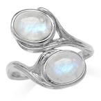 Natural Moonstone White Gold Plated 925 Sterling Silver Textured Bypas