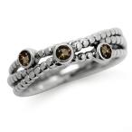 3-Stone Natural Smoky Quartz 925 Sterling Silver Stack/Stackable Ribbo