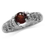 Natural Garnet White Gold Plated 925 Sterling Silver Filigree Solitair