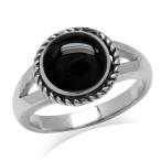 Created Black Onyx White Gold Plated 925 Sterling Silver Rope Solitair