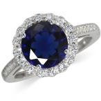 Sapphire Blue &amp; White CZ Gold Plated 925 Sterling Silver Cocktail Ring