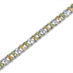Natural Peridot, Citrine &amp; Blue Topaz Double Row 925 Sterling Silver 6