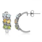 Natural Peridot, Citrine &amp; Topaz Double Row White Gold Plated 925 Ster