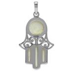 White Mother Of Pearl 925 Sterling Silver Filigree Hamsa Hand Pendant