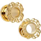 Body Candy Gold PVD Stainless Steel Filigree Flower Screw Fit Tunnel E
