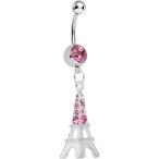 Body Candy Pink Elegant Eiffel Tower Dangle Belly Ring