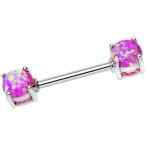 Body Candy Stainless Steel Pink Synthetic Opal Barbell Nipple Ring Set