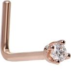 Body Candy Solid 14k Rose Gold 2mm Cubic Zirconia L Shaped Nose Stud R