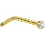 Body Candy Solid 14k Yellow Gold 2mm Clear Cubic Zirconia L Shaped Nos