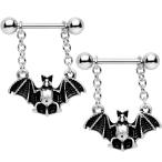 Body Candy Steel Black Gothic Bat Halloween Dangle Nipple Ring Set of