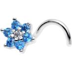 Body Candy Stainless Steel Brilliant Blue Clear Accent Flower Left Nos