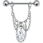 Body Candy Stainless Steel Clear Teardrop Chain Dangle Nipple Ring Set