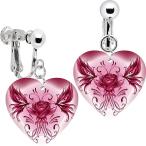 Heart Pink Tribal Butterfly Rose Clip Earrings