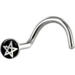 Body Candy Stainless Steel Black with White Pentagram Logo Nose Stud S
