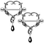 Body Candy Steel Black Accent Twisted Skull Heart Nipple Shield Set of