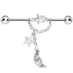 Body Candy Handcrafted Stainless Steel Clear Accent Star and Moon Dang