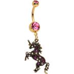 Body Candy Gold PVD Steel Pink Accent Toy Unicorn Dangle Belly Ring