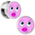 Body Candy Stainless Steel Pinky Pig Face Screw Fit Ear Gauge Plug Pai