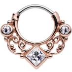 Body Candy Stainless Steel Rose Gold IP Clear Embellished Swirls Septu