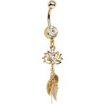 Body Candy Anodized Steel Clear Accent Lotus Feather Dangle Belly Ring