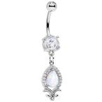 Body Candy Stainless Steel White Iridescent Floral Teardrop Dangle Bel